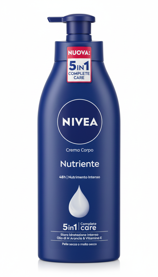 NIVEA Crema Corpo Nutriente 5in1 500ml Fluido Idratante 48h con Olio di Mandorla e Vitamina E per Pelle Secca e Molto Secca Maxi Formato con Dispenser Avella Magazzini