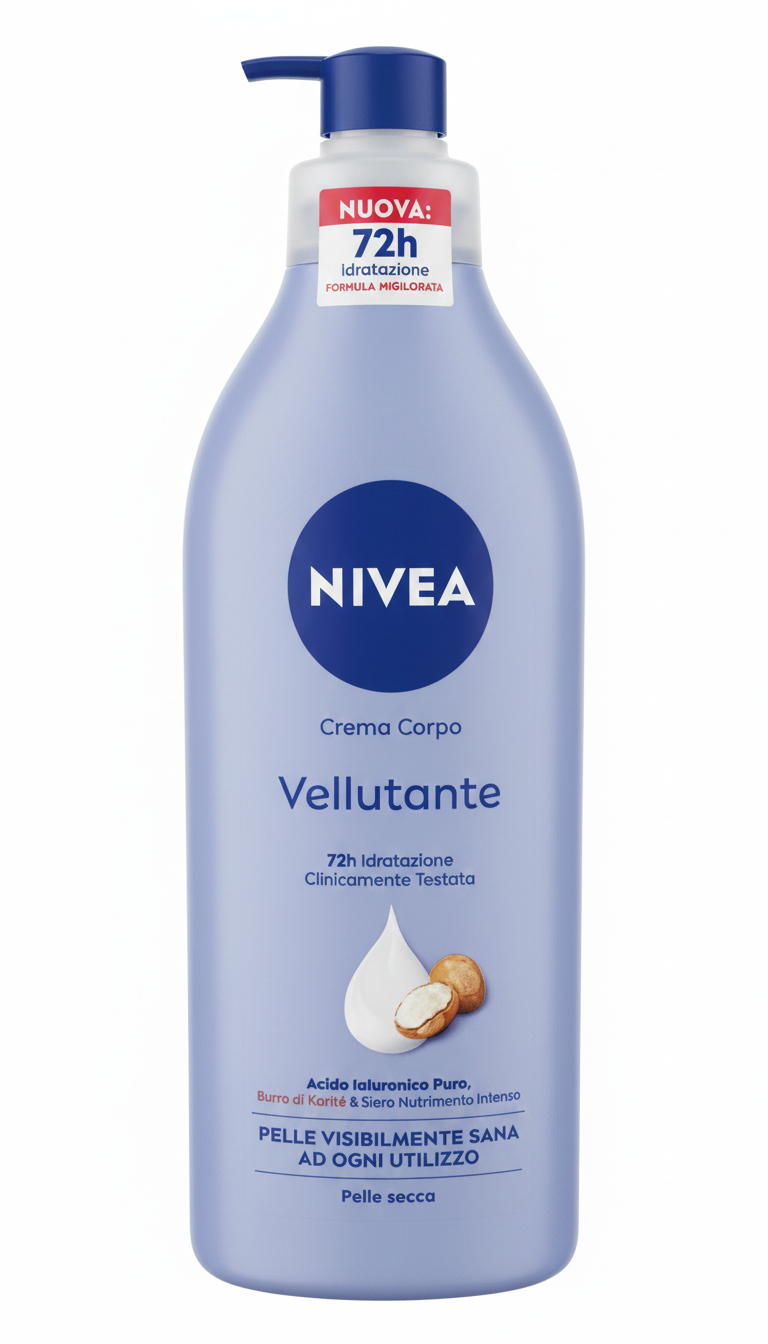 NIVEA Crema Corpo Vellutante 500ml – 72h Idratazione, Acido Ialuronico & Karité, Pelle Secca
