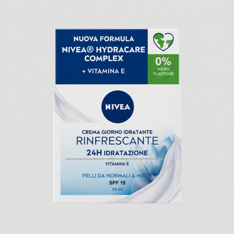 NIVEA Crema Giorno Idratante Rinfrescante 50 ml - 24H Idratazione, Vitamina E & SPF 15