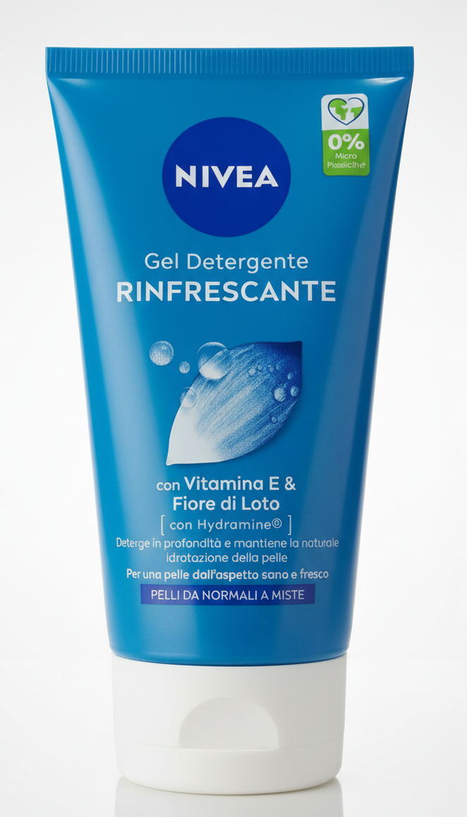 NIVEA Gel Detergente Rinfrescante 150 ml | Con Vitamina E, Fiore di Loto e Hydramine® | Per Pelli Normali e Miste | 0% Microplastiche & Formula VeganaO)