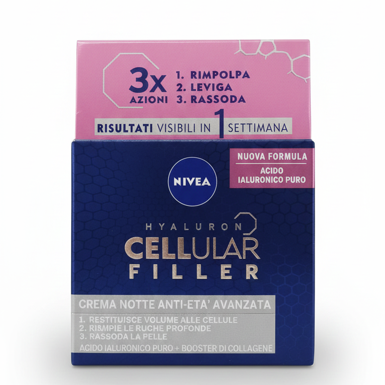 NIVEA Hyaluron Cellular Filler Crema Notte Antirughe 50 ml | Effetto Filler con Acido Ialuronico Puro e Creatina | Rimpolpa, Leviga e Rassoda | Trattamento Notte Rigenerante