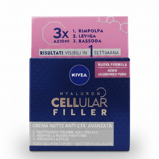 NIVEA Hyaluron Cellular Filler Crema Notte Antirughe 50 ml | Effetto Filler con Acido Ialuronico Puro e Creatina | Rimpolpa, Leviga e Rassoda | Trattamento Notte Rigenerante