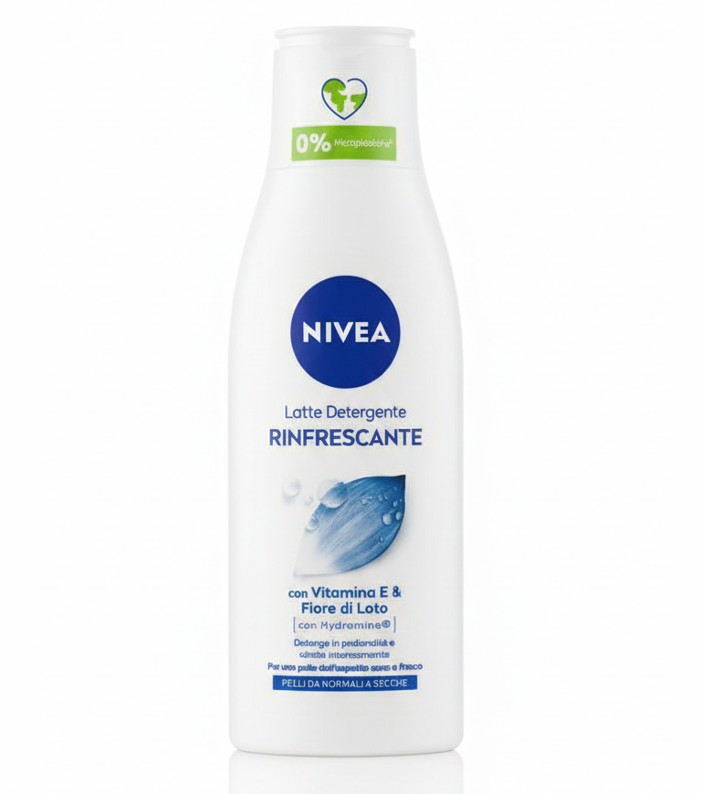 NIVEA Latte Detergente Rinfrescante 200 ml | Arricchito con Fiore di Loto, Vitamina E e Hydramine® | Per Pelli Normali e Secche | 0% Microplastiche