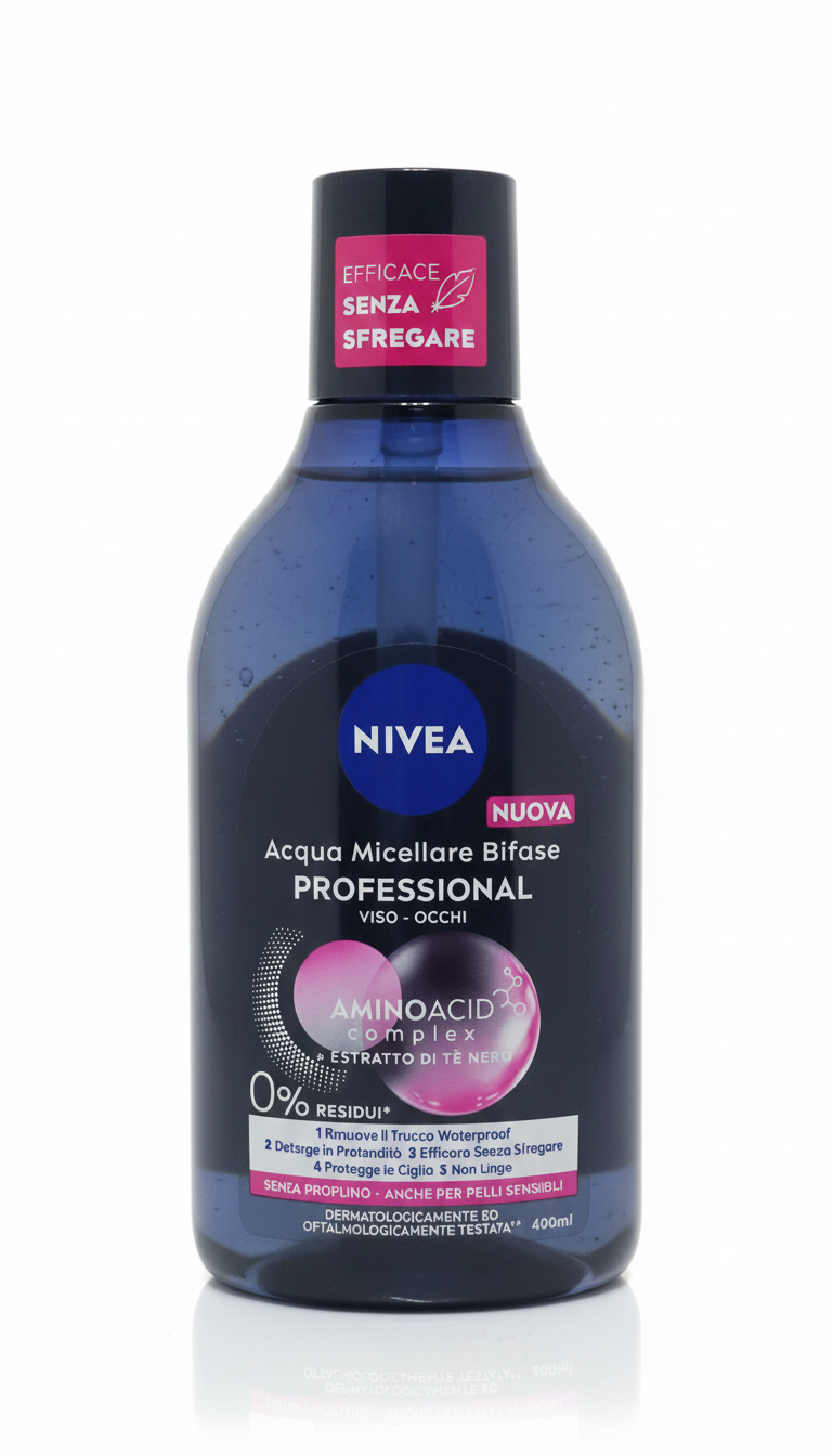 NIVEA MicellAIR Professional Acqua Micellare Bifase | 400 ml | Struccante Waterproof con Tè Nero e AminoAcid Complex – Pulizia Profonda Senza Residui