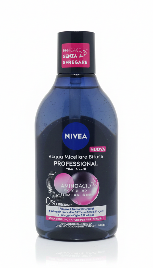 NIVEA MicellAIR Professional Acqua Micellare Bifase | 400 ml | Struccante Waterproof con Tè Nero e AminoAcid Complex – Pulizia Profonda Senza Residui