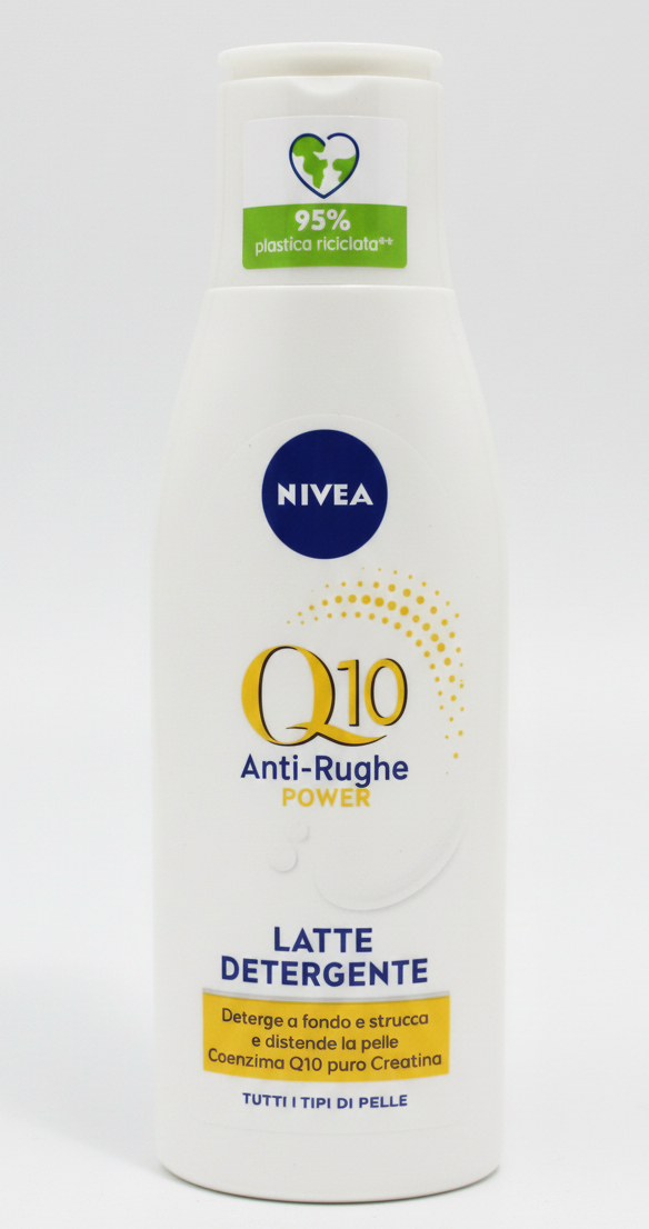 NIVEA Q10 Power Latte Detergente Anti-Rughe 200ml | Con Coenzima Q10 Puro e Creatina | Azione Struccante e Rigenerante | Per Tutti i Tipi di Pelle | 95% Plastica Riciclata