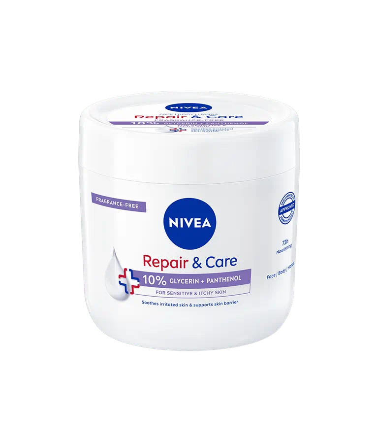NIVEA Repair & Care Crema Rigenerante Senza Profumo 400ml – Sollievo Immediato 72H con 10% Glicerina e Pantenolo per Viso, Corpo e Mani