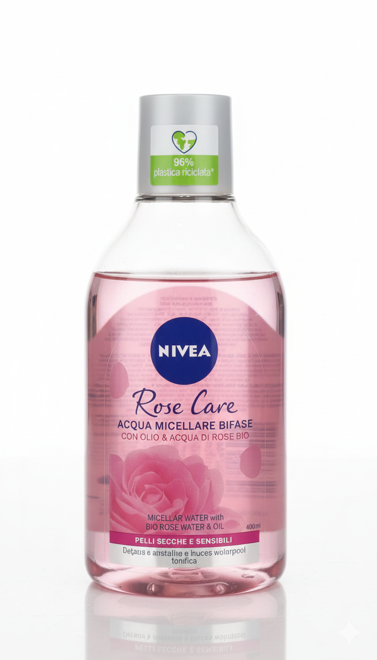 NIVEA Rose Care Acqua Micellare Bifase | 400 ml | Con Olio e Acqua di Rose Bio | Struccante Waterproof per Pelli Secche e Sensibili – Azione Idratante e Tonificante