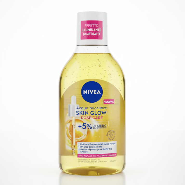 NIVEA Skin Glow Acqua Micellare Illuminante | 400 ml | Con 5% Siero Vitamina C & E – Azione Bifase per Pelli Spente e Sensibili | Struccante Waterproof