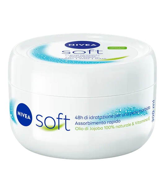 NIVEA Soft Crema Idratante Multiuso 300 ml | 48h Idratazione Intensa | Formula Vegana 98% Biodegradabile | Olio di Jojoba & Vitamina E