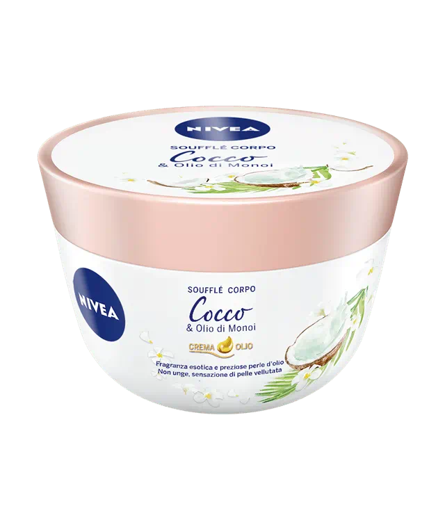 NIVEA Soufflé Corpo Cocco & Olio di Monoi 200 ml | Crema-Olio Esotica con Perle d'Olio | Idratazione Profonda per Pelle Secca – Assorbimento Rapido