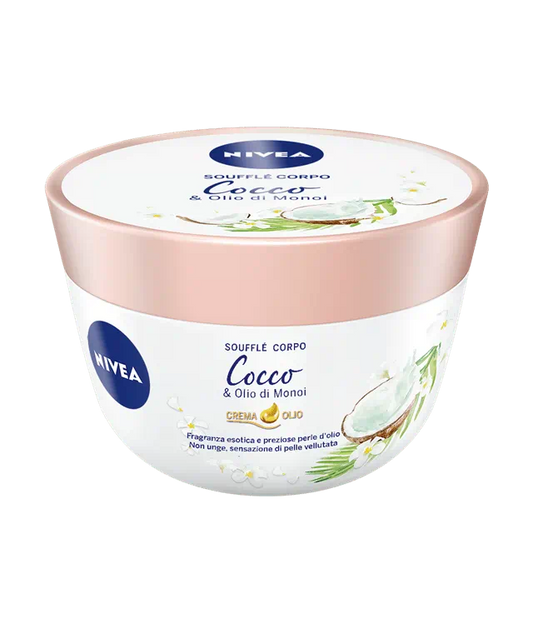 NIVEA Soufflé Corpo Cocco & Olio di Monoi 200 ml | Crema-Olio Esotica con Perle d'Olio | Idratazione Profonda per Pelle Secca – Assorbimento Rapido