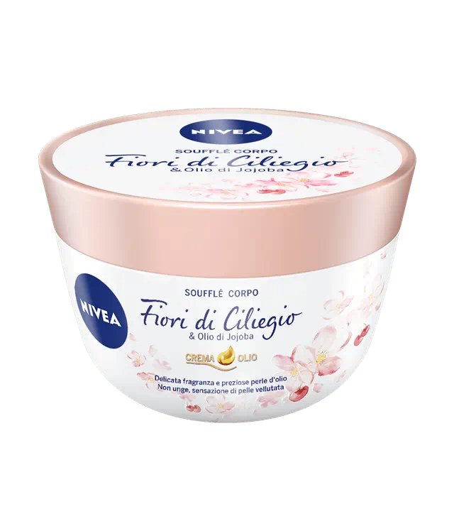 NIVEA Soufflé Corpo Fiori di Ciliegio & Olio di Jojoba 200 ml | Crema-Olio Idratante con Perle d'Olio | Pelle Vellutata per Pelle Secca – Non Unge