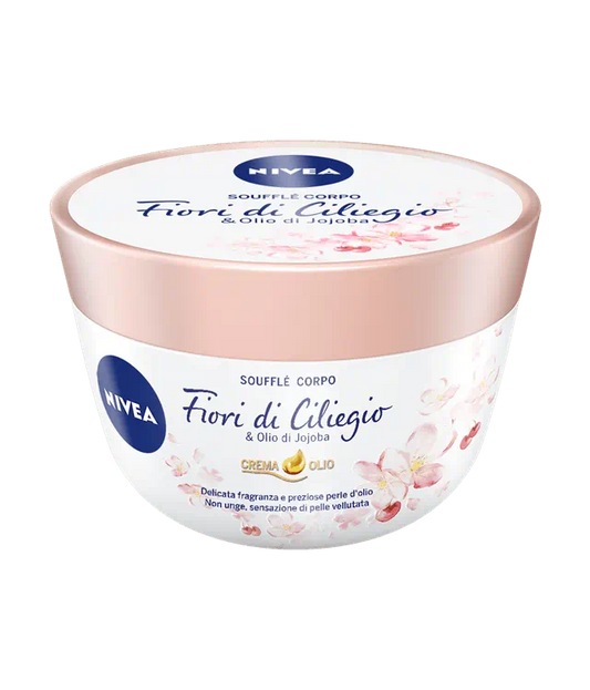 NIVEA Soufflé Corpo Fiori di Ciliegio & Olio di Jojoba 200 ml | Crema-Olio Idratante con Perle d'Olio | Pelle Vellutata per Pelle Secca – Non Unge