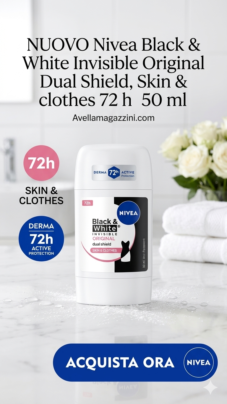 Nivea Black & White Invisible Original Stick 50ml – Deodorante Anti-Macchie Dual Shield 72h