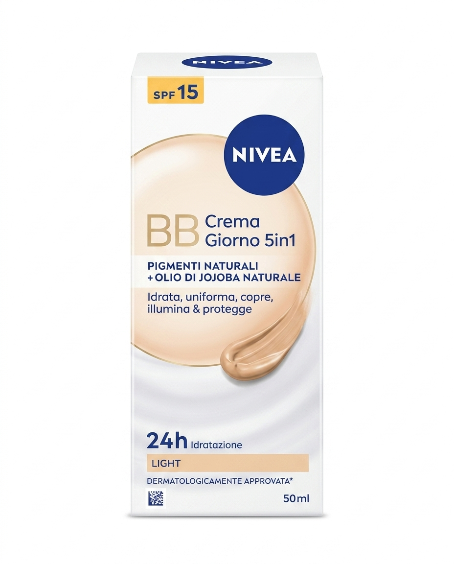 Nivea BB Cream 5in1 Super Idratante Colore Naturale (50ml) – Crema Giorno Viso SPF15 con Olio di Jojoba Bio e Pigmenti Illuminanti