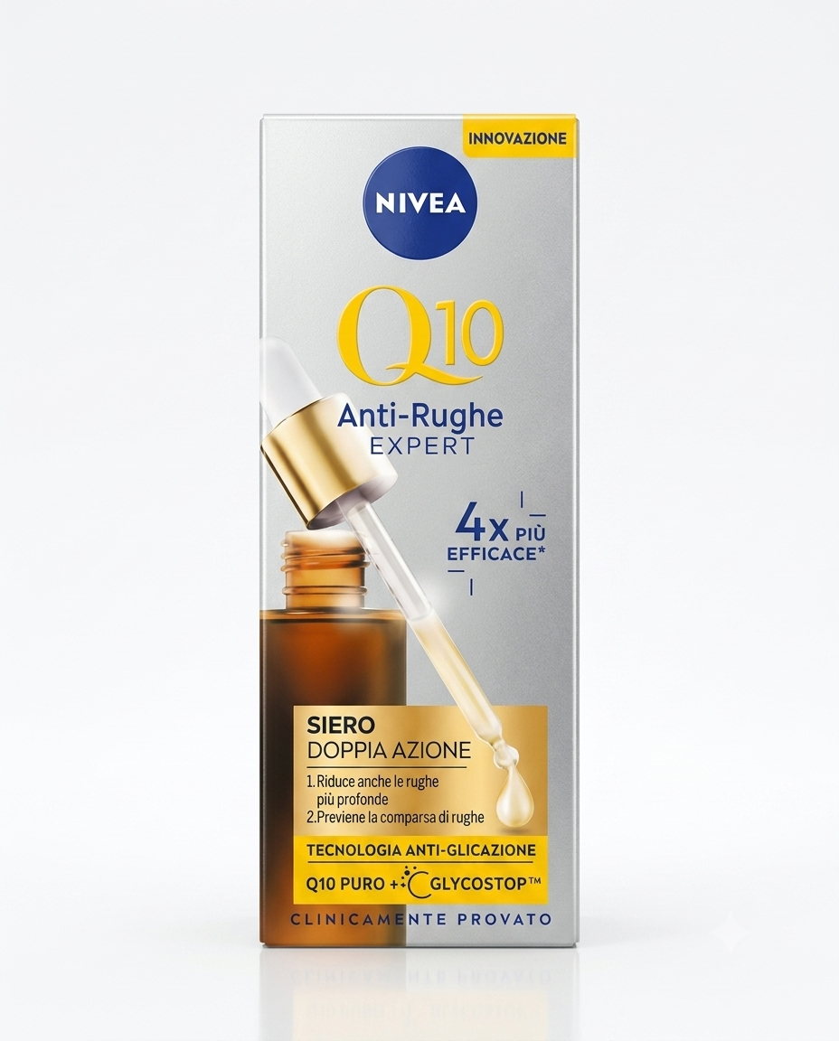 NIVEA Q10 Expert Siero Doppia Azione 30 ml con Coenzima Q10, Creatina e Glycostop per ridurre e prevenire le rughe