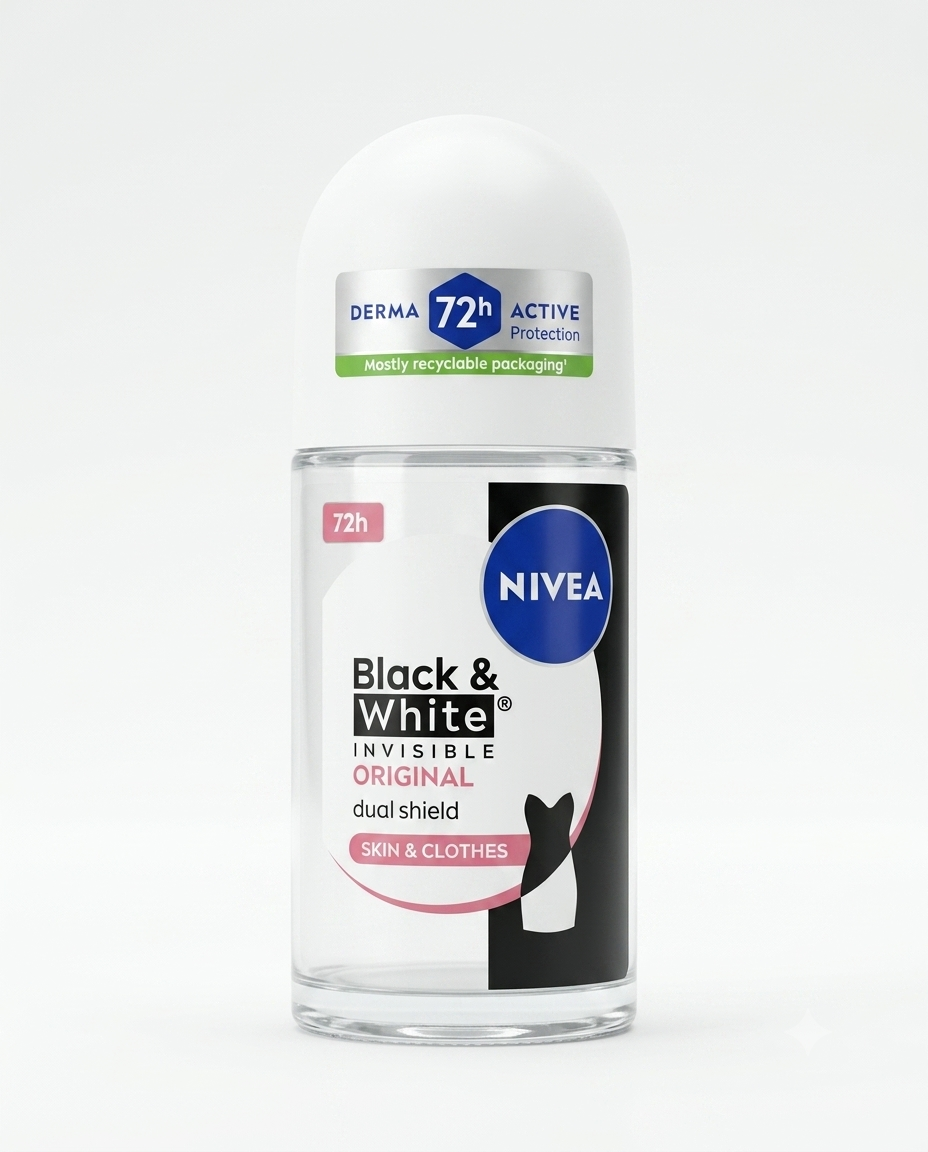 NIVEA Men Black & White Invisible roll-on 50 ml antitraspirante 72h anti-macchie bianche e gialle protezione contro secchezza.