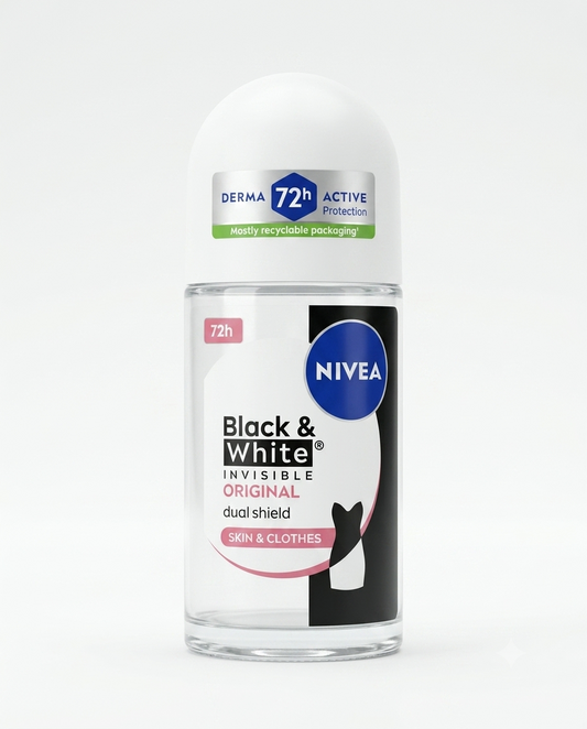 NIVEA Men Black & White Invisible roll-on 50 ml antitraspirante 72h anti-macchie bianche e gialle protezione contro secchezza.