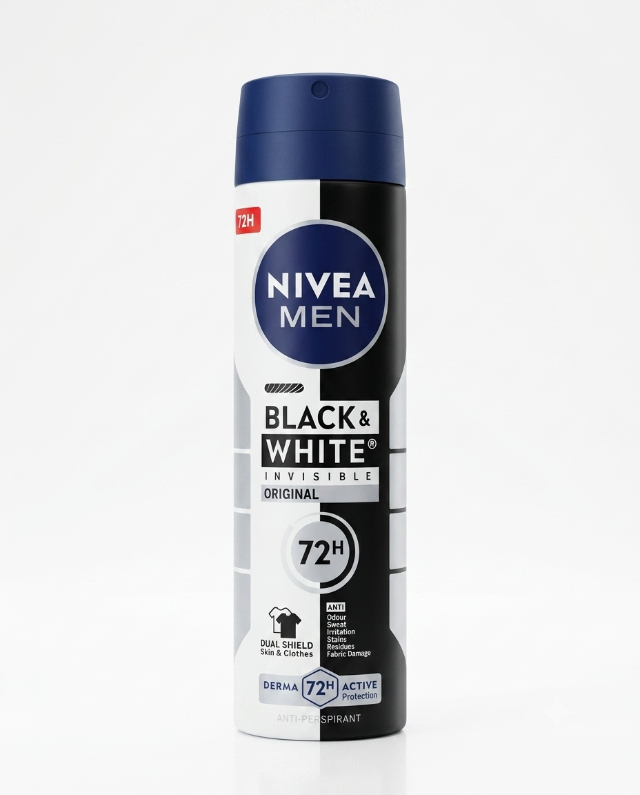 Nivea Men Black & White Invisible Original 150ml – Deodorante Spray Anti-Macchia 72h – Formula 5in1 Senza Alcool