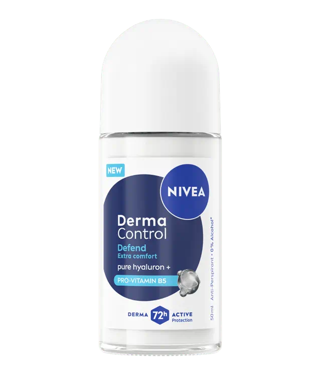 NIVEA Derma Control Defend Deo Roll-On 50 ml – Anti-Traspirante 72h – Acido Ialuronico & Pro-Vitamina B5 – Anti-Irritazioni