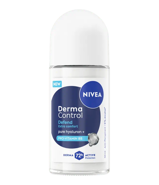 NIVEA Derma Control Defend Deo Roll-On 50 ml – Anti-Traspirante 72h – Acido Ialuronico & Pro-Vitamina B5 – Anti-Irritazioni