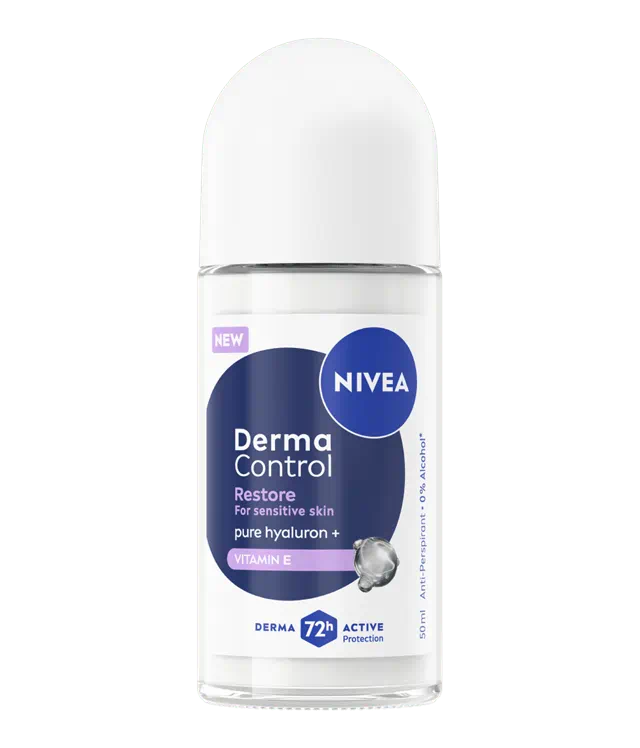NIVEA Derma Control Restore Deodorante Roll-On 50ml Anti-Traspirante 72h con Acido Ialuronico e Vitamina E