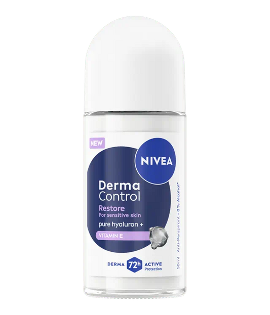 NIVEA Derma Control Restore Deodorante Roll-On 50ml Anti-Traspirante 72h con Acido Ialuronico e Vitamina E