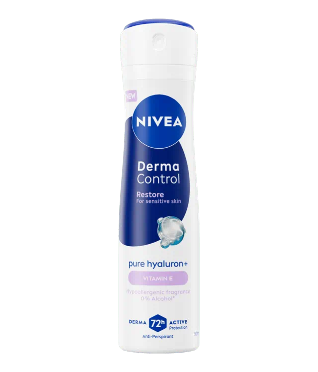 NIVEA Derma Control Restore Spray 150ml | Anti-traspirante 72h con Acido Ialuronico e Vitamina E | Lenitivo Post-Rasatura
