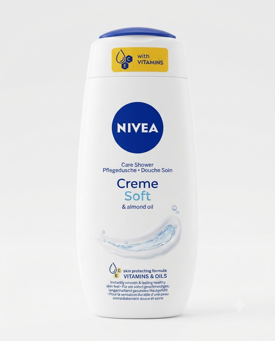 NIVEA Creme Soft Docciacrema 250 ml, detergente corpo cremoso con olio di mandorla e vitamine C ed E, con pH neutro, ideale per detergere delicatamente la pelle lasciandola morbida, idratata e piacevolmente nutrita.
