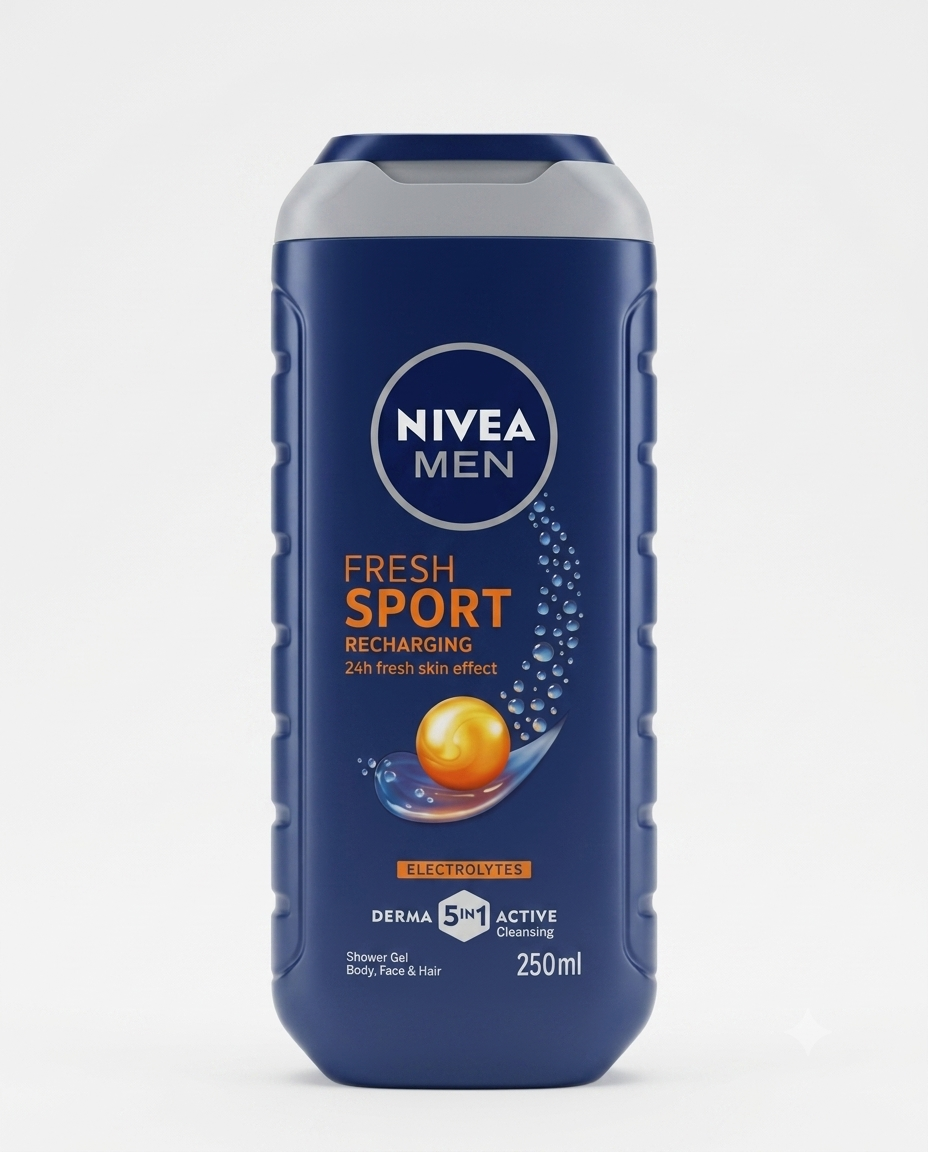 NIVEA Men Fresh Sport doccia shampoo 3in1 250 ml effetto rinfrescante mentolo per viso corpo e capelli Derma 5in1 anti secchezza.