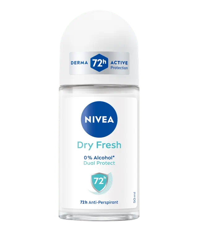 NIVEA Dry Fresh Deo Roll-On 50ml | Deodorante Anti-traspirante Donna 72h | Formula Dual Protect Antibatterica | 0% Alcol