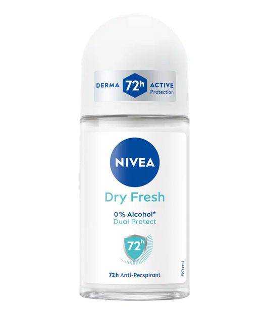 NIVEA Dry Fresh Deo Roll-On 50ml | Deodorante Anti-traspirante Donna 72h | Formula Dual Protect Antibatterica | 0% Alcol
