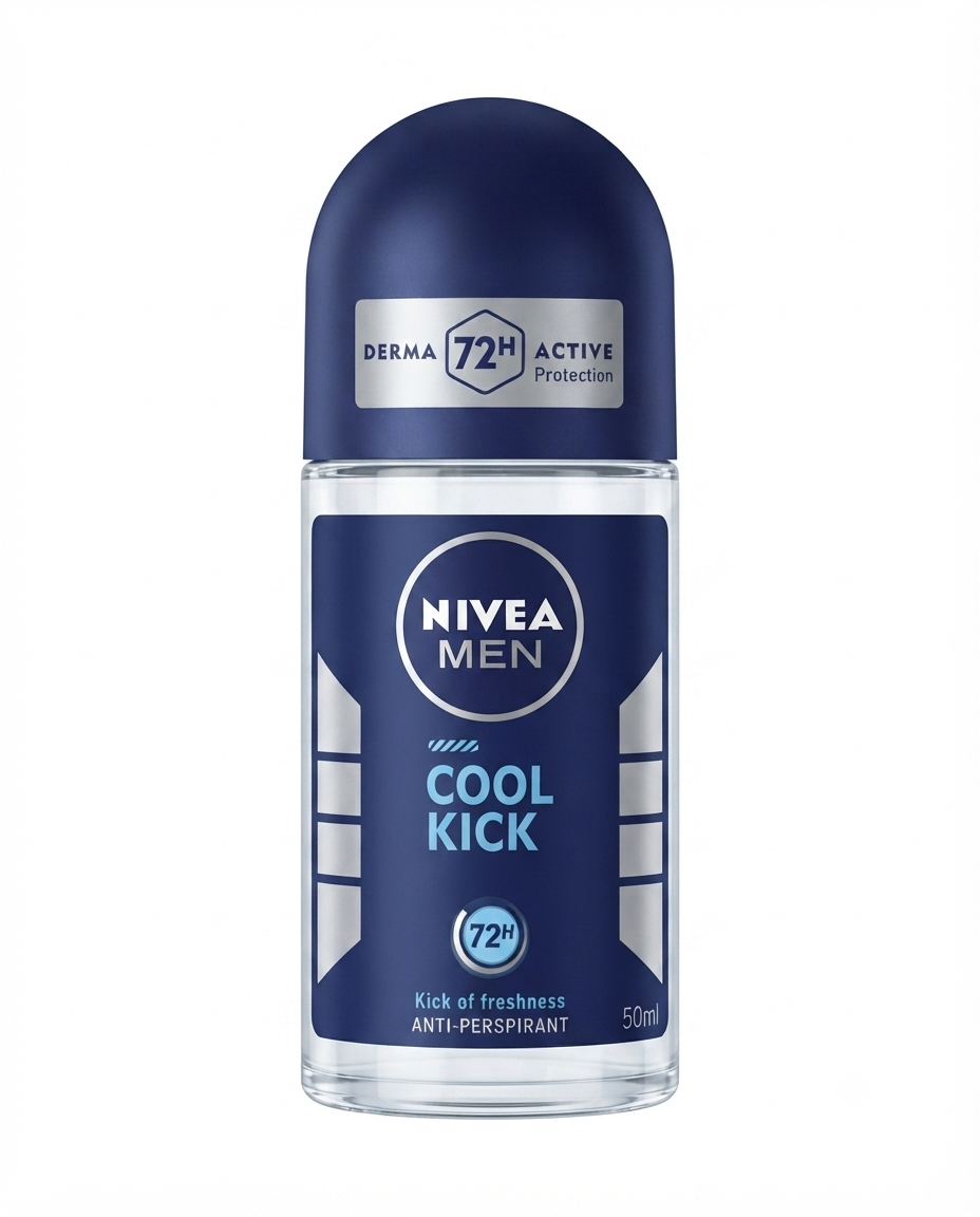 NIVEA Men Cool Kick Roll-On 50 ml, deodorante antitraspirante con acqua di cactus, offre protezione fino a 48 ore contro sudore e cattivi odori, garantendo una piacevole sensazione di freschezza a lunga durata e un'applicazione delicata sulla pelle.