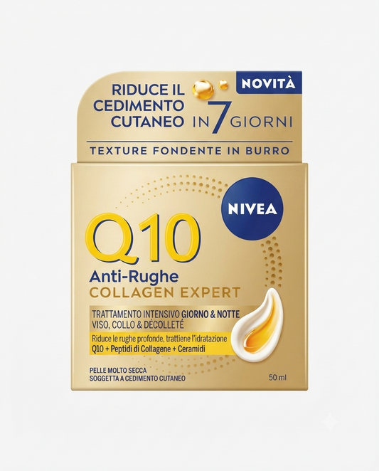 Nivea Q10 Anti-Rughe Collagen Expert crema viso giorno e notte 50 ml per pelle molto secca con coenzima Q10.