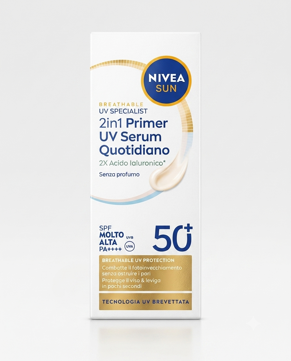 Nivea Sun UV Specialist 2in1 Primer & UV Serum SPF50+ 30ml siero viso idratante ialuronico, protezione UV alta