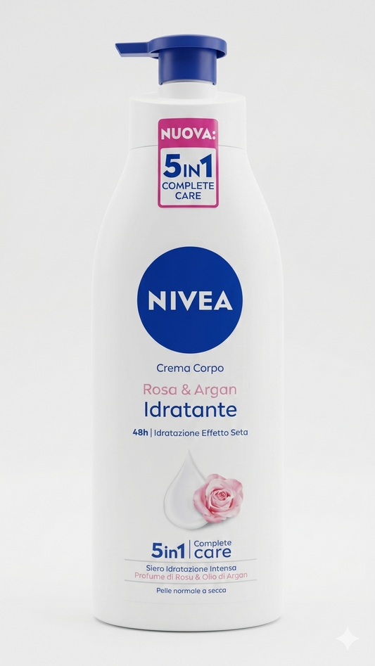Nivea | Rosa & Argan Idratante | Crema Corpo Effetto Seta | Olio di Argan Naturale – Soluzione Idratazione Profonda 48h Formato 500ml