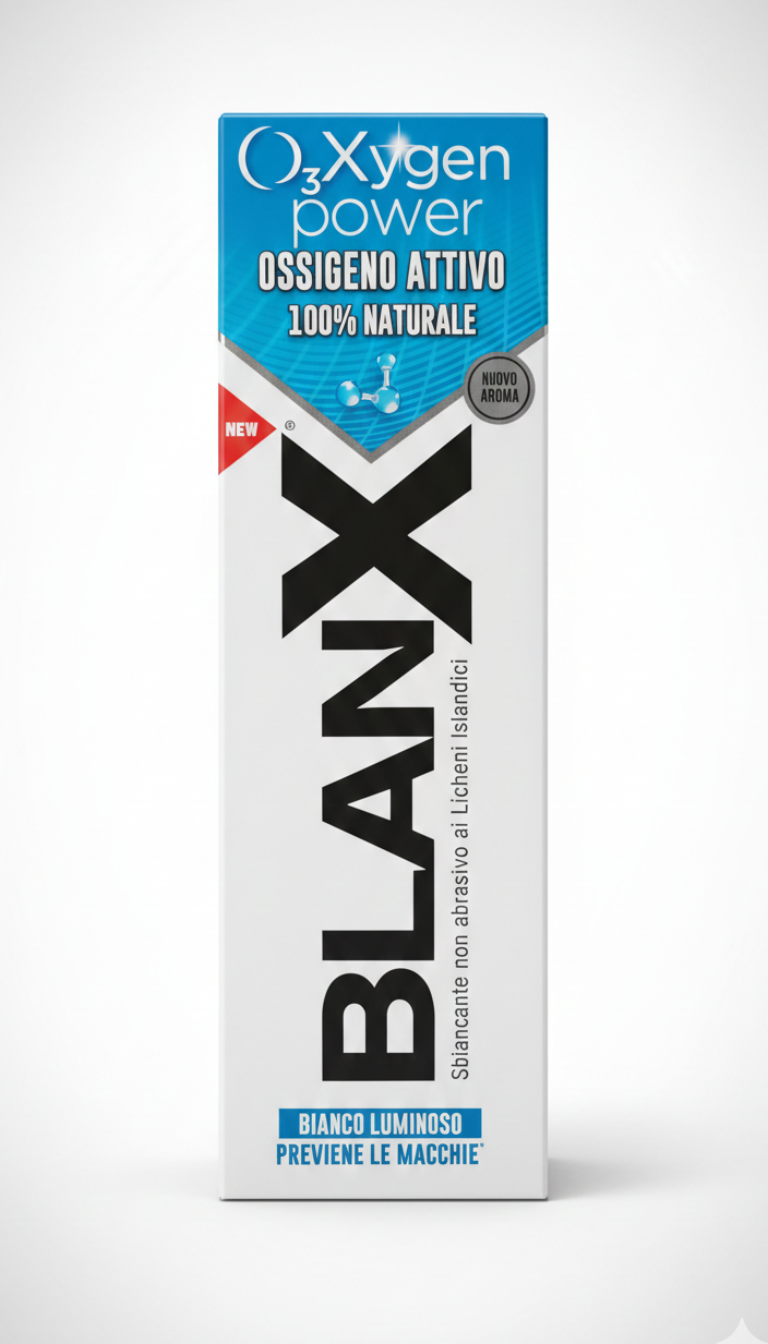 BlanX O₃Xygen Power 75ml – Dentifricio Sbiancante con Ossigeno Attivo Molecolare – Formula Non Abrasiva ai Licheni Islandici – Protezione Smalto