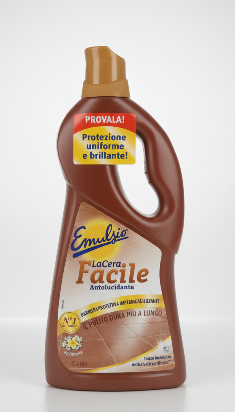 Emulsio LaCera Facile Cotto e Pietre Rosse 725ml – Cera Autolucidante e Antiscivolo Senza Lucidatrice con Barriera Protettiva 3in1 Idrorepellente contro Macchie e Graffi