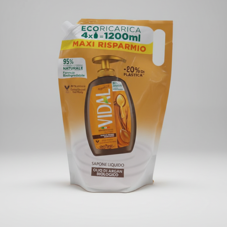Vidal Sapone Liquido Eco Ricarica 1200 ml (1.2 Litri) | Maxi Risparmio e Meno Plastica | Dermatologicamente Testato | Uso Frequente per Tutta la Famiglia