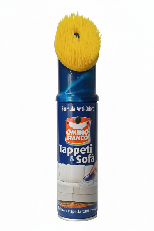 Omino Bianco Tappeti e Sofà Spray 300ml | Schiuma Attiva con Spazzola Integrata | Neutralizza Odori | Per Divani, Moquette e Interni Auto