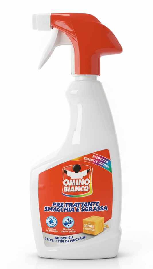 Omino Bianco Smacchia & Sgrassa 2in1 Pre-Trattante 500ml – Con Sapone di Marsiglia
