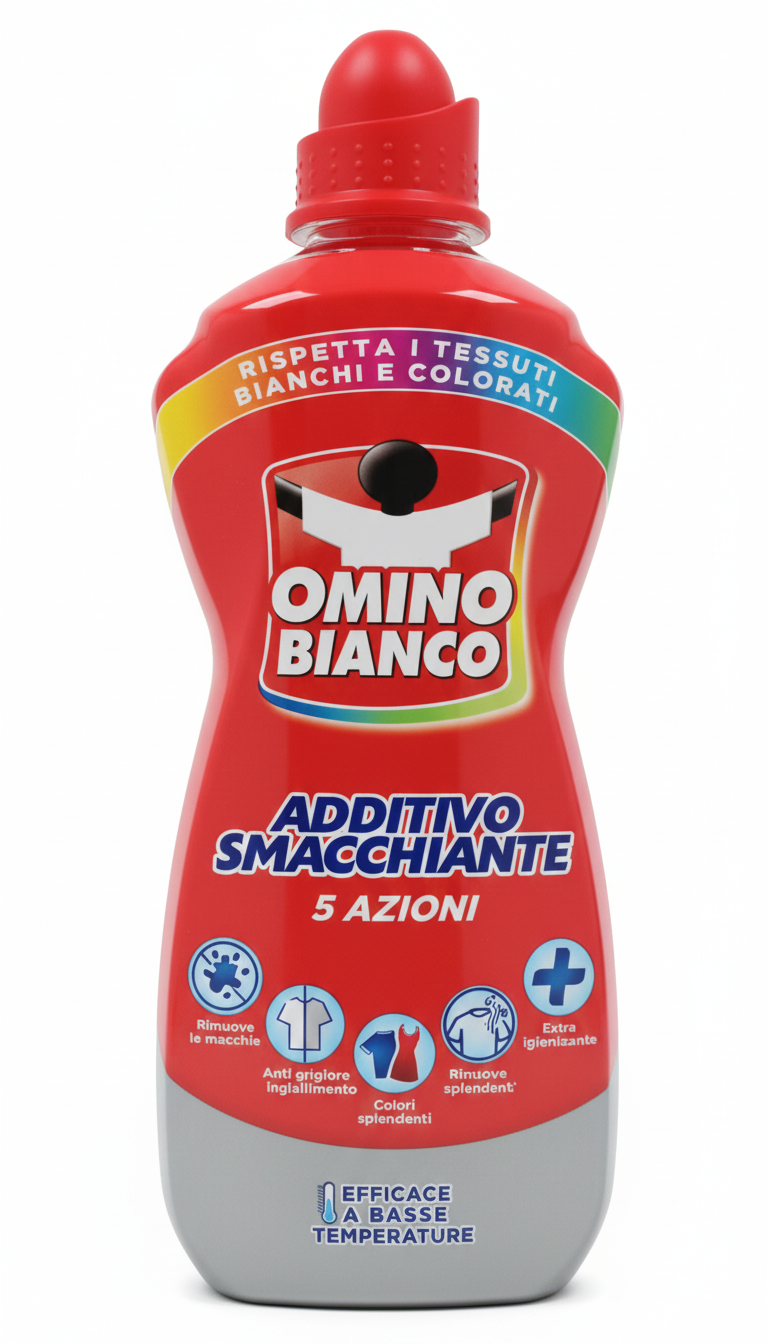 Omino Bianco Additivo Smacchiante Gel 5 Azioni 900ml | Booster Bucato Igienizzante e Anti-Odore | Efficace a Freddo per Bianchi e Colorati