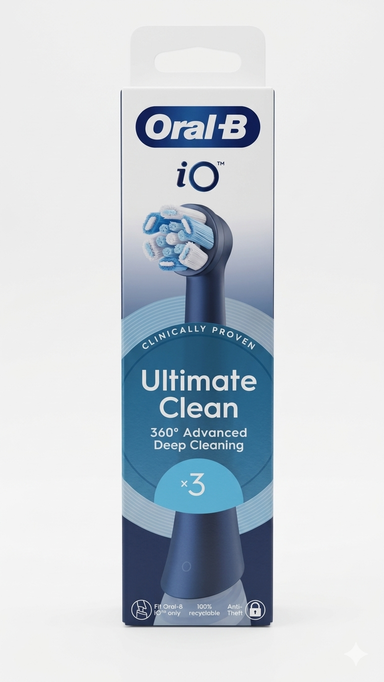 Oral-B iO Ultimate Clean Black Testine Ricambio Spazzolino Elettrico – Confezione da 3 Pezzi – Setole CrissCross – Rimozione Placca Superiore – Originali Oral-B iO
