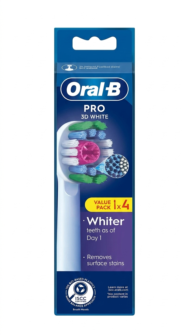 Oral-B Pro 3D White Testine di Ricambio per Spazzolino Elettrico (Pack x4) – Sbiancamento Avanzato e Setole a X