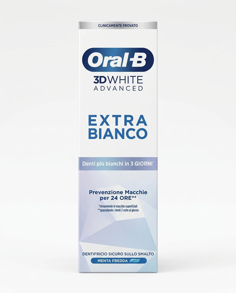 Oral-B 3D White Advanced Extra Bianco Dentifricio 75ml Menta Fredda – Sbiancante Smalto Sicuro Denti Bianchi in 3 Giorni