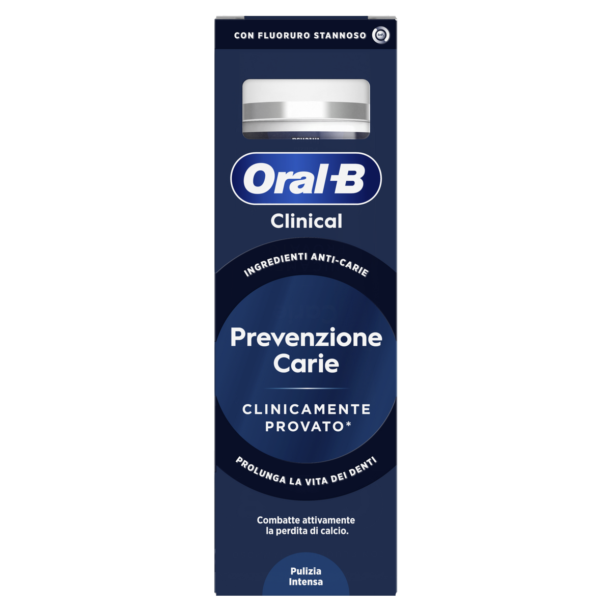 Oral-B Clinical Prevenzione Carie Dentifricio 75 ml, con fluoruro stannoso per una pulizia intensa, aiuta a proteggere lo smalto dalla carie, mantenere gengive sane e garantire un'igiene orale completa ogni giorno.