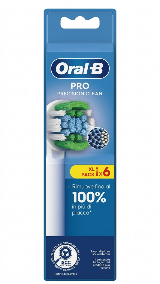 Oral-B Precision Clean Testine Ricambio Spazzolino Elettrico – Confezione da 6 Pezzi – Setole a X e Indicatore di Usura – Rimuove fino al 100% di Placca