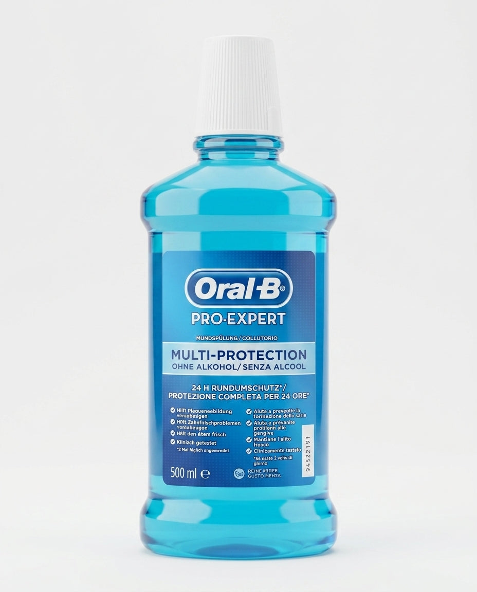 Oral-B Pro-Expert Collutorio Multi-Protection 500 ml, senza alcool, con protezione fino a 24 ore, azione antibatterica contro placca e gengivite e pH bilanciato.
