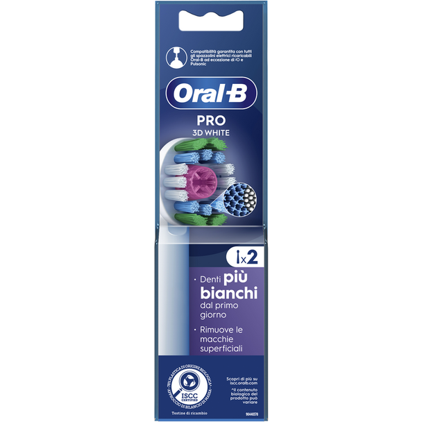 Oral-B PRO 3D White Testine di Ricambio | Denti Più Bianchi dal 1° Giorno | Coppa Lucidante Smacchiante | Compatibile Oral-B Rotante | 2 Pezzi